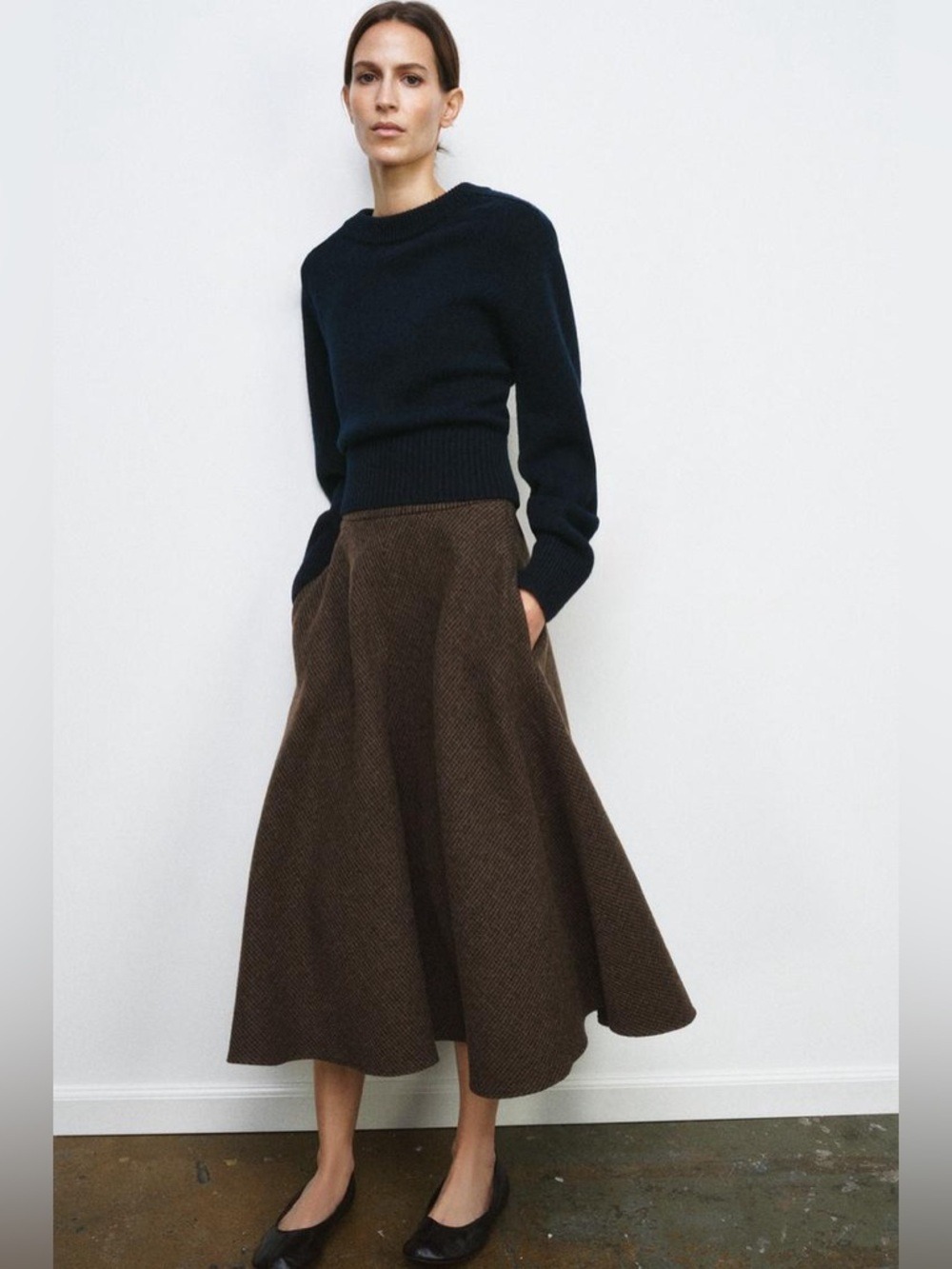 90s vintage modest tweed skirt v waist A-line midi skirt cottagecore granny